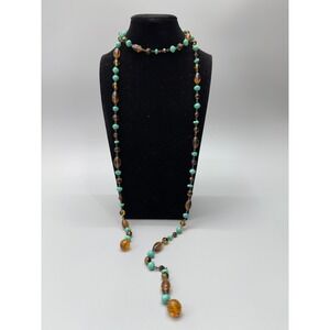 Extra Long Vintage Flapper Lariat Necklace 47" Linked Glass Beads Crystal Ends